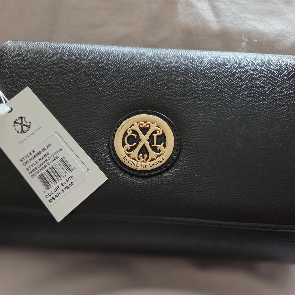 Christian Lacroix Black Clutch with Gold Emblem